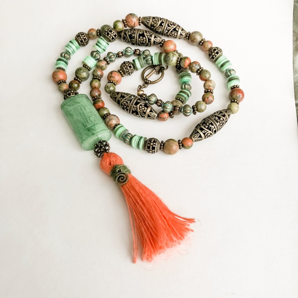 Carved Nephrite Jade Statement Necklace